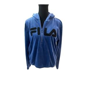 Fila Blue Velvet Velour Logo Half Zip Hoodie Size Small